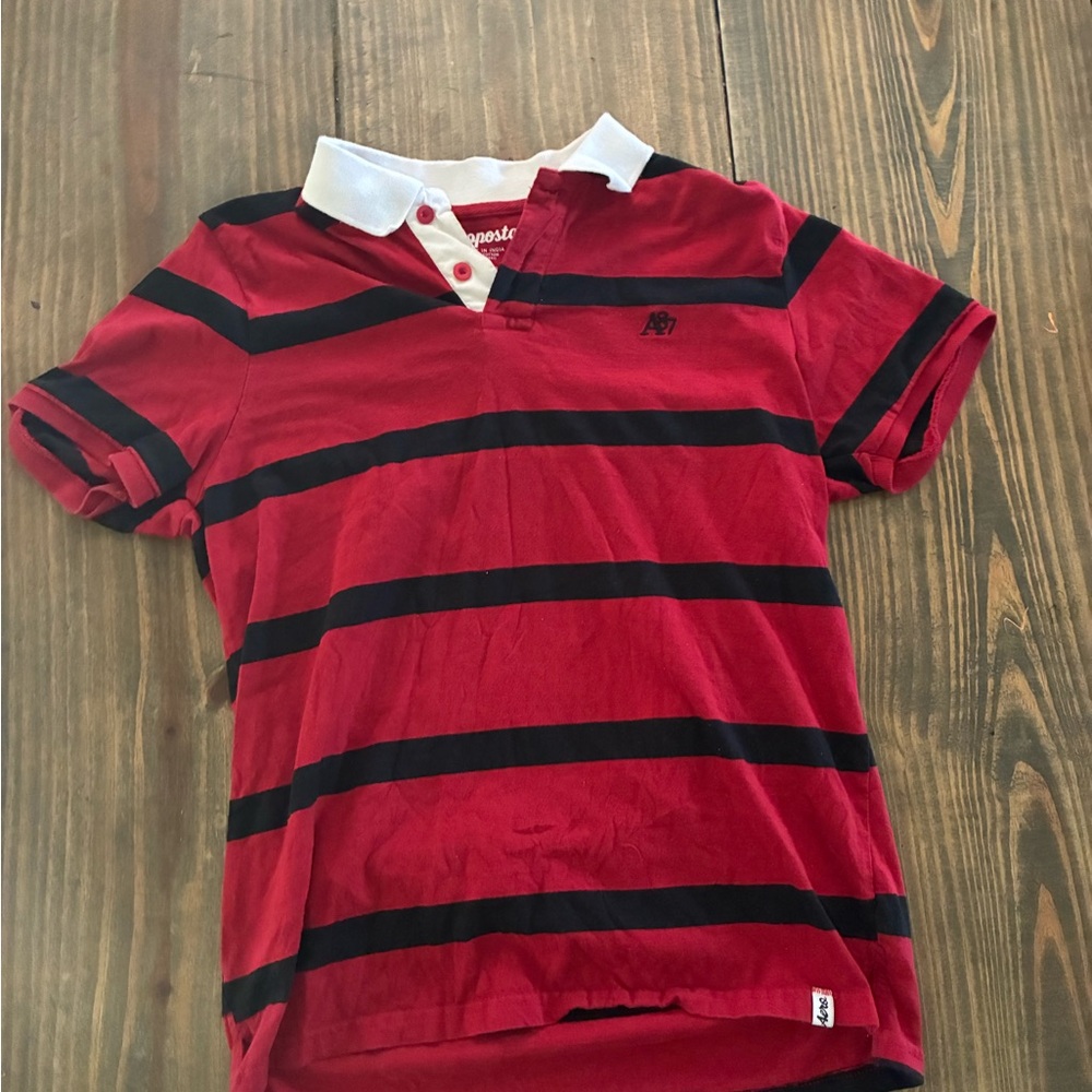 Aeropostale Red and Black Striped Polo Shirt